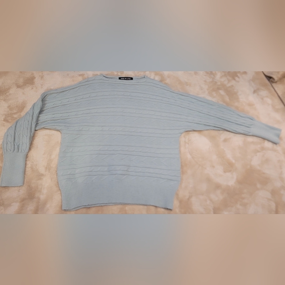 Sew In Love Large Lt Gn Thick Cable Knit Chevron Dolman Sleeve Pullover Sweater